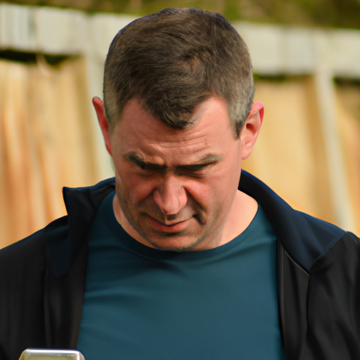 תמונה של אדם מודאג שמביט בטלפון שלו, עם הודעת WhatsApp המכילה תוכן מפוקפק.